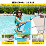 VEVOR Pool Rail 55x32 Pool Railing 304 Stainless Steel 250LBS Load Capacity Silver Rustproof Pool Handrail Humanized Swimming Pool Handrail with Blue Grip Cover & M8 Drill Bit & Self-Taping Screws - Front View