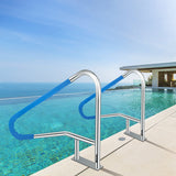 VEVOR Pool Rail 55x32 Pool Railing 304 Stainless Steel 250LBS Load Capacity Silver Rustproof Pool Handrail Humanized Swimming Pool Handrail with Blue Grip Cover & M8 Drill Bit & Self-Taping Screws - Low Angle