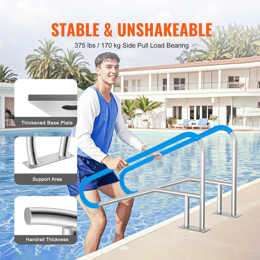 Pool Handrail 55 x 32 inch Stainless Steel with Base Plate for Spas, image 3