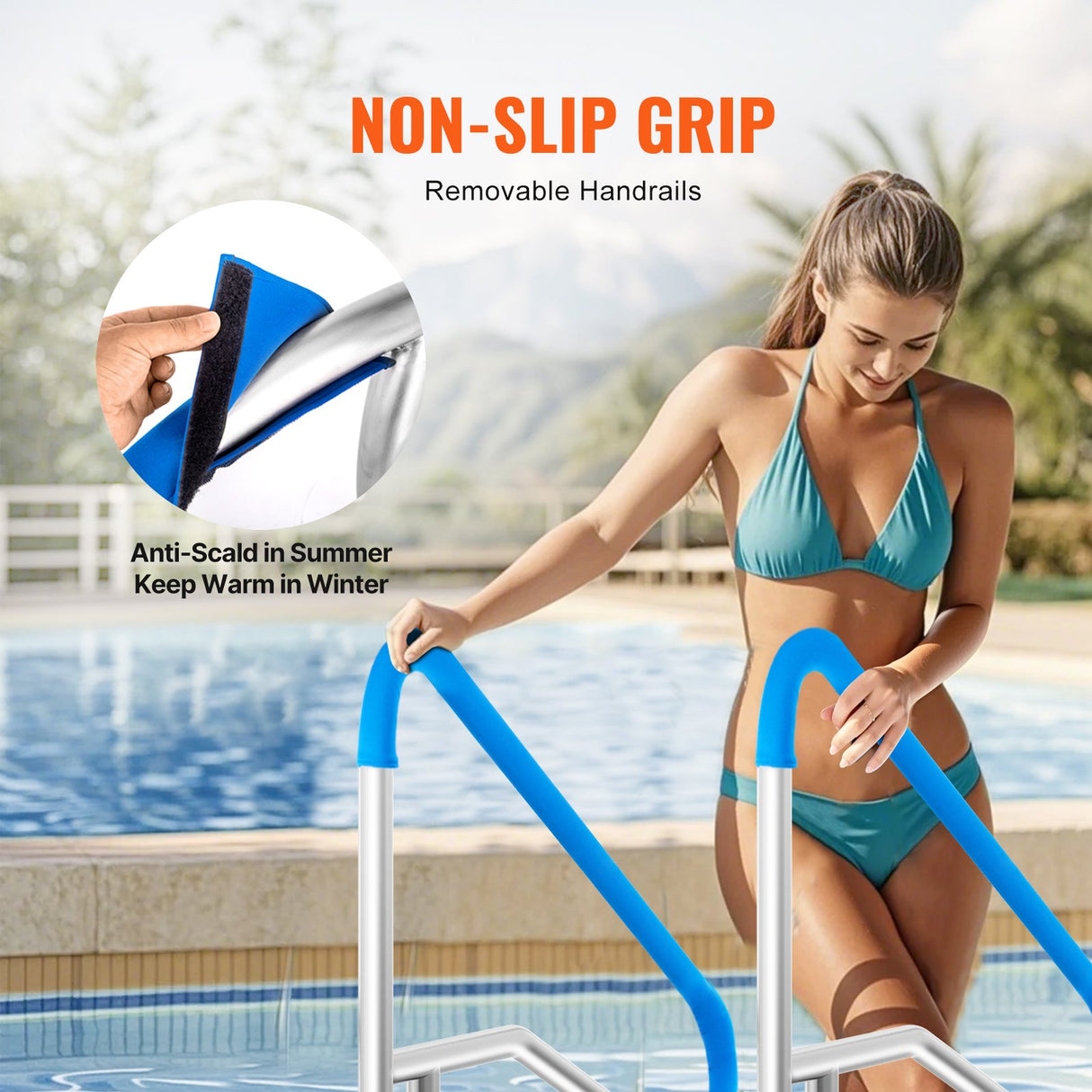 Pool Handrail 55 x 32 inch Stainless Steel with Base Plate for Spas