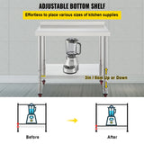 VEVOR Stainless Steel Prep Table 30 x 24 x 35 Inch 440lbs Load Capacity Heavy Duty Metal Worktable with Backsplash Adjustable Undershelf & 4 Casters Commercial Workstation for Kitchen Restaurant - Top-Down View