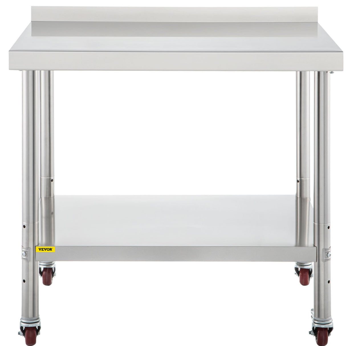VEVOR Stainless Steel Prep Table 30 x 24 x 35 Inch 440lbs Load Capacity Heavy Duty Metal Worktable with Backsplash Adjustable Undershelf & 4 Casters Commercial Workstation for Kitchen Restaurant