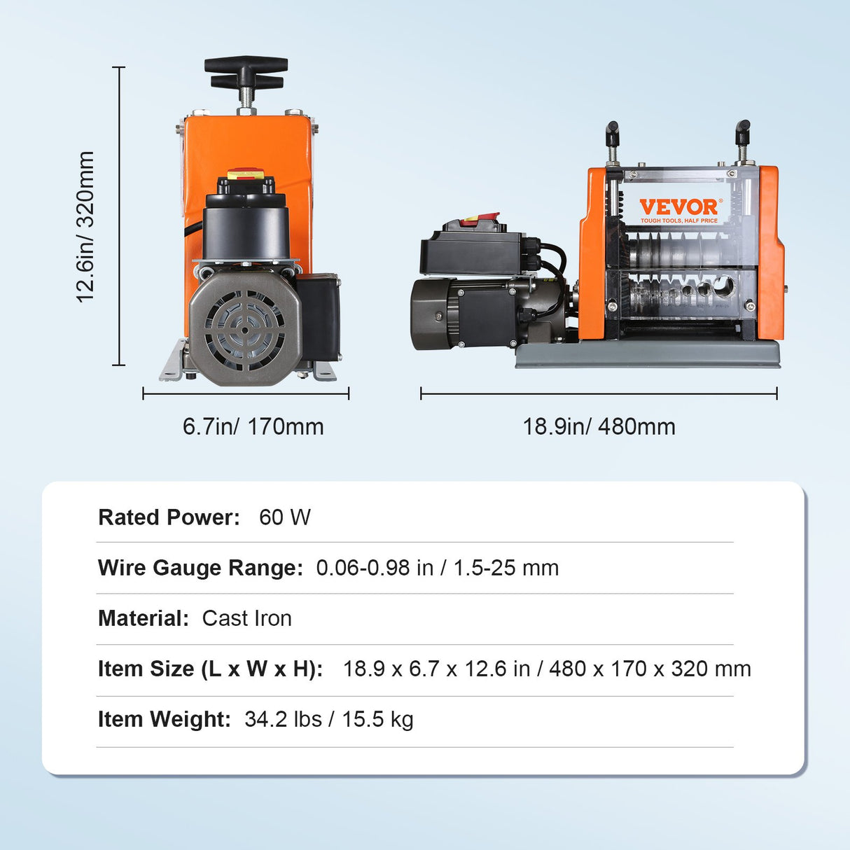 VEVOR Electric Wire Stripping Machine Copper Cable Stripper 1.5-25 mm 60 W