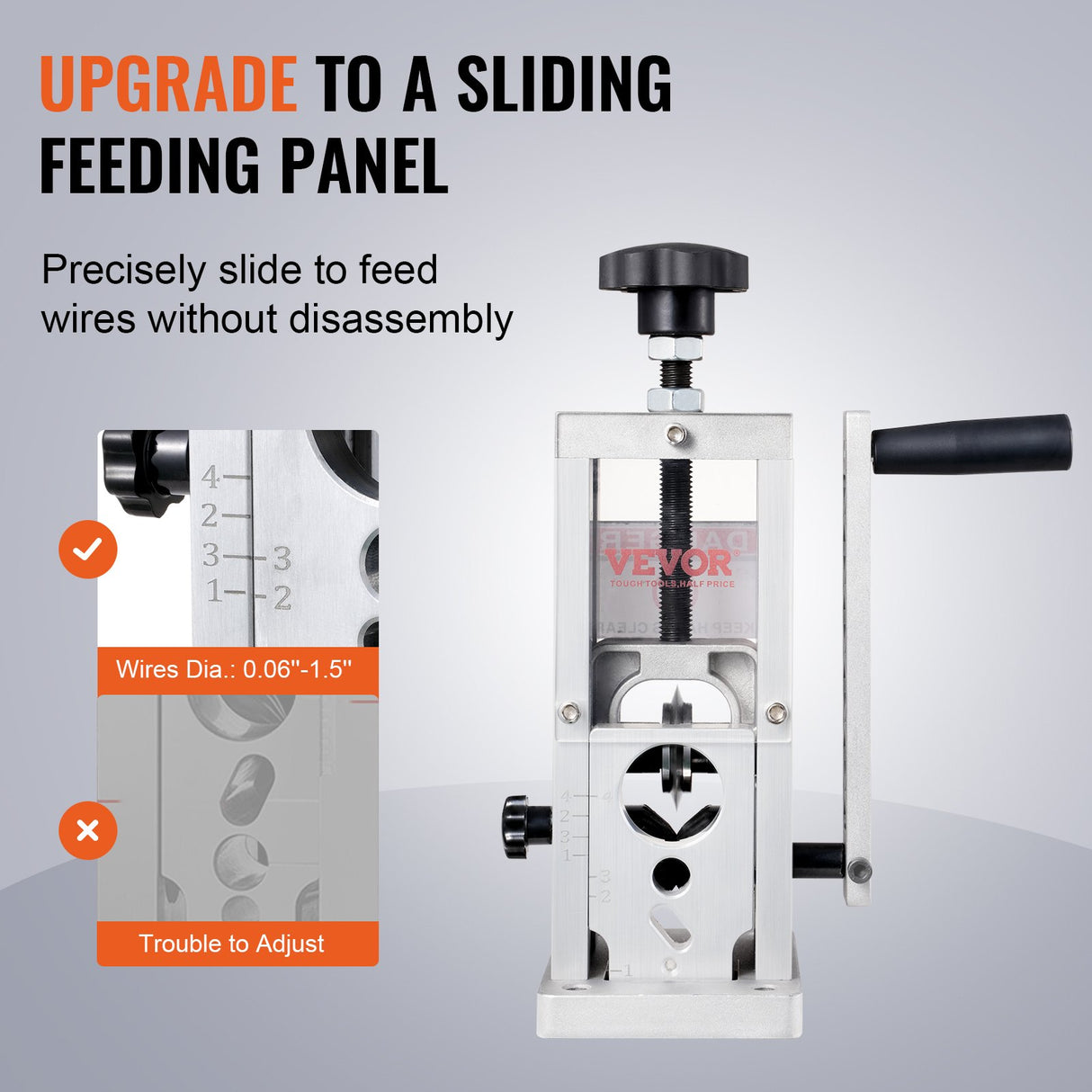 VEVOR Manual Wire Stripping Machine, 0.06''-1.5'' Copper Stripper with Hand Crank or Drill Powered, Visible Stripping Depth Reference, Portable