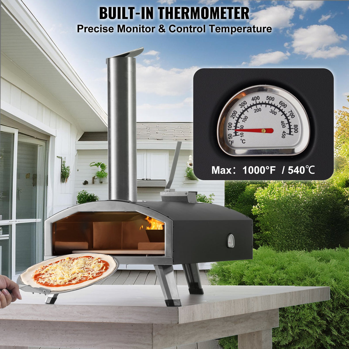 VEVOR Outdoor Pizza Oven, 12" Wood Fired Pizza Ovens, Pellet Pizza Stove with Thermometer, Portable Pizza Maker for Outside Backyard Patio Camping,