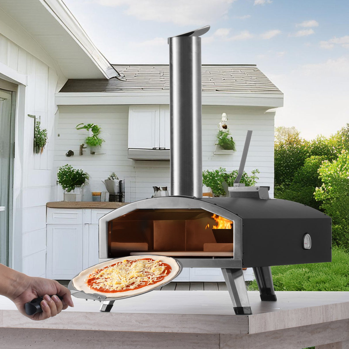VEVOR Outdoor Pizza Oven, 12" Wood Fired Pizza Ovens, Pellet Pizza Stove with Thermometer, Portable Pizza Maker for Outside Backyard Patio Camping,