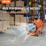 VEVOR Portable Ventilator, 304.8mm/12inch Heavy Duty Cylinder Fan with 10m Duct Hose, 367W Strong Shop Exhaust Blower 2574CFM, Industrial Utility Blower for Sucking Dust, Smoke, Smoke Home/Workplace - Front View