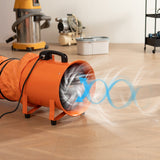 VEVOR Portable Ventilator, 304.8mm/12inch Heavy Duty Cylinder Fan with 10m Duct Hose, 367W Strong Shop Exhaust Blower 2574CFM, Industrial Utility Blower for Sucking Dust, Smoke, Smoke Home/Workplace - Low Angle