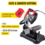 VEVOR Portable Band Saw,with Removable Alloy Steel Base Cordless Band Saw,127mm Cutting Capacity Hand held Band Saw,Variable Speed Portable Bandsaw, 10Amp Motor Deep Cut Band saw for Metal Wood - Front View