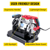 VEVOR Portable Band Saw,with Removable Alloy Steel Base Cordless Band Saw,127mm Cutting Capacity Hand held Band Saw,Variable Speed Portable Bandsaw,