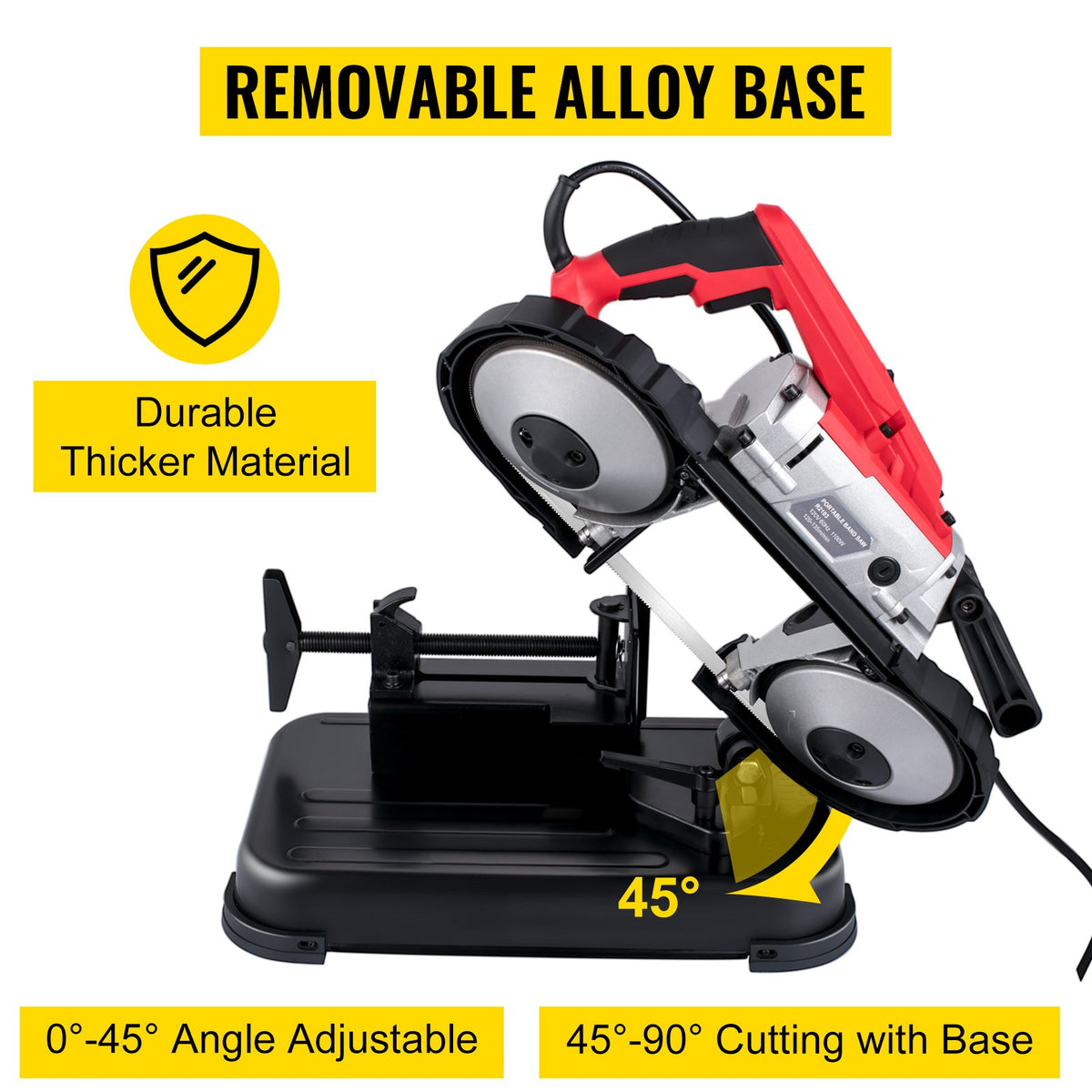 VEVOR Portable Band Saw,with Removable Alloy Steel Base Cordless Band Saw,127mm Cutting Capacity Hand held Band Saw,Variable Speed Portable Bandsaw,