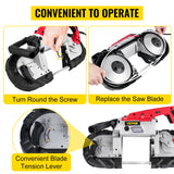 VEVOR Variable-Speed 127mm Deep Cut Portable Band Saw 220V 10Amp Motor Handheld - 45-Degree Angle