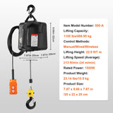 VEVOR 3-in-1 Electric Hoist Winch, 500 kg Capacity, 1500W Portable Power Winch Crane, 7 m Lifting Height, 4 m/min with Wired and Wireless Remote Control, for Garage, Warehouse, Factory Lifting Towing - Close-Up Angle