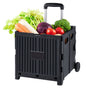 Foldable Utility Cart, 36 kg Load Capacity, Folding Portable Rolling Crate Handcart with Durable Heavy Duty Telescoping Handle and 2 Wheels for Travel Shopping Moving Luggage Office Use, Black