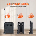 Foldable Utility Cart, 36 kg Load Capacity, Folding Portable Rolling Crate Handcart with Durable Heavy Duty Telescoping Handle and 2 Wheels for Travel Shopping Moving Luggage Office Use, Black