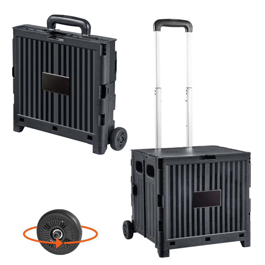 Foldable Utility Cart, 36 kg Load Capacity, Folding Portable Rolling Crate Handcart with Durable Heavy Duty Telescoping Handle and 2 Wheels for Travel Shopping Moving Luggage Office Use, Black