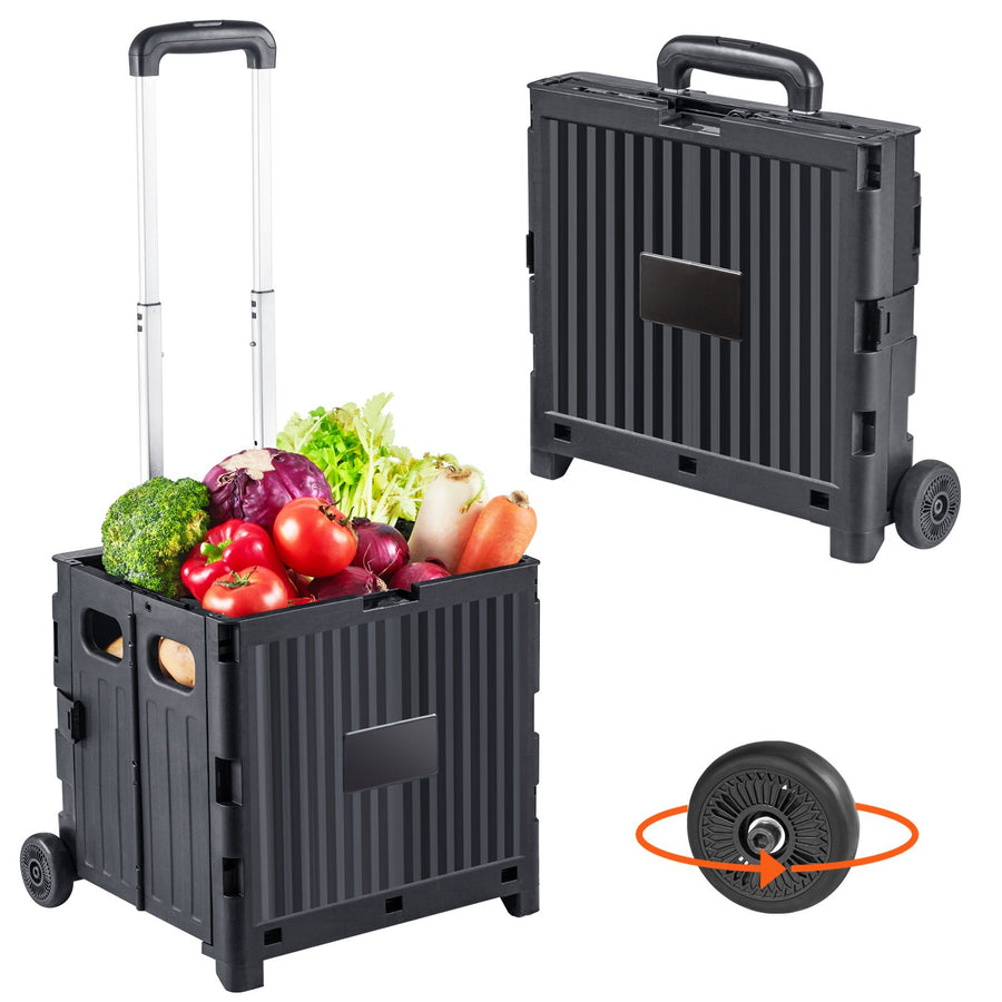 Foldable Utility Cart, 36 kg Load Capacity, Folding Portable Rolling Crate Handcart with Durable Heavy Duty Telescoping Handle and 2 Wheels for Travel Shopping Moving Luggage Office Use, Black