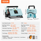 VEVOR 2 in 1 Tumbler and Hat Heat Press Machine Heat Machine for Caps Hats Mugs - Close-Up Angle