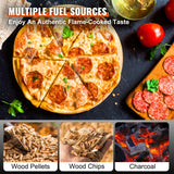 VEVOR Outdoor Pizza Oven, 12-inch, Wood Pellet and Charcoal Fired Pizza Maker, Portable Outside Stainless Steel Pizza Grill with Pizza Stone, Waterproof Cover, Shovel, Wood Burner for Backyard Camping - Side View