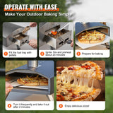 VEVOR Outdoor Pizza Oven, 12-inch, Wood Pellet and Charcoal Fired Pizza Maker, Portable Outside Stainless Steel Pizza Grill with Pizza Stone, Waterproof Cover, Shovel, Wood Burner for Backyard Camping - Rear View