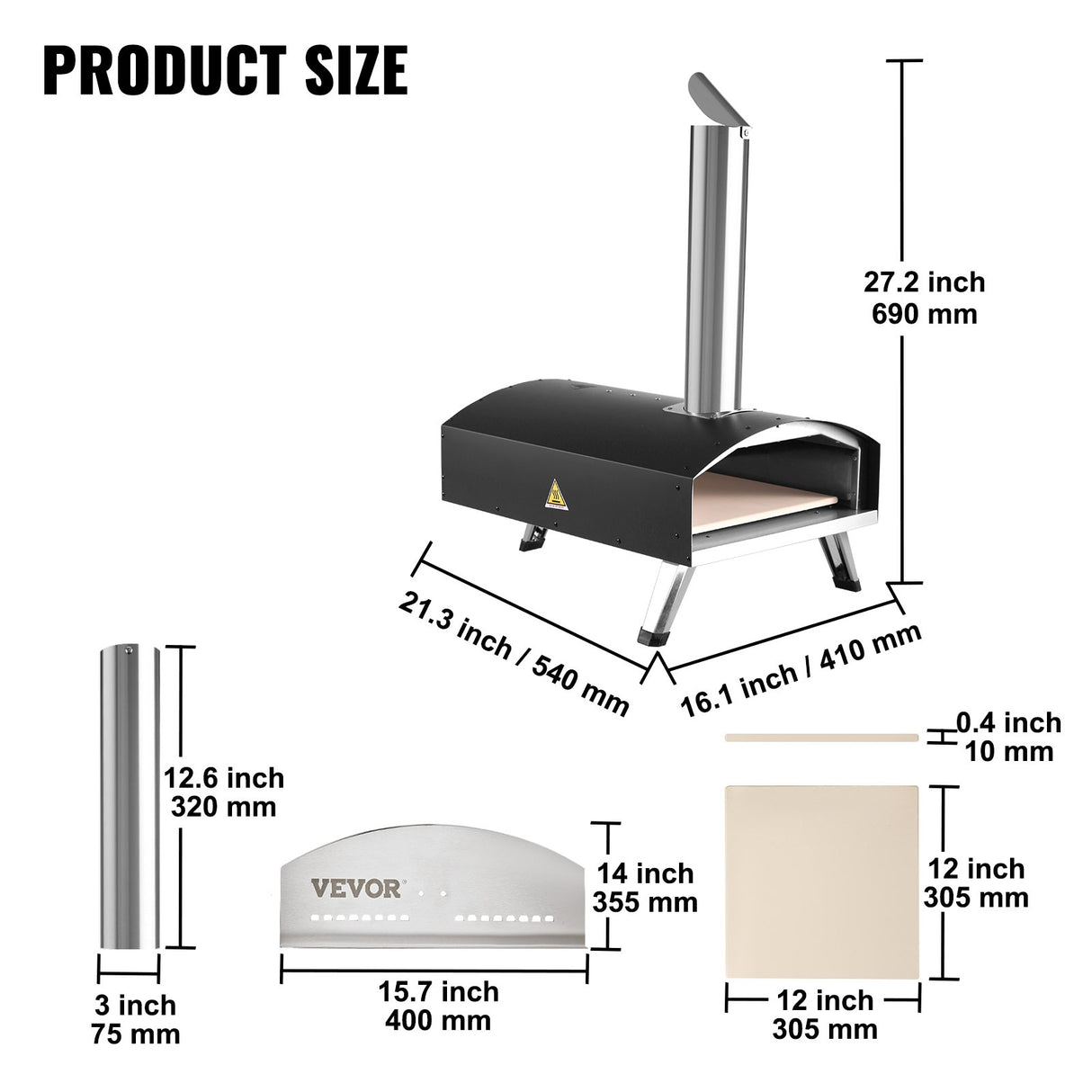 VEVOR Outdoor Pizza Oven, 12-inch, Wood Pellet and Charcoal Fired Pizza Maker, Portable Outside Stainless Steel Pizza Grill with Pizza Stone,