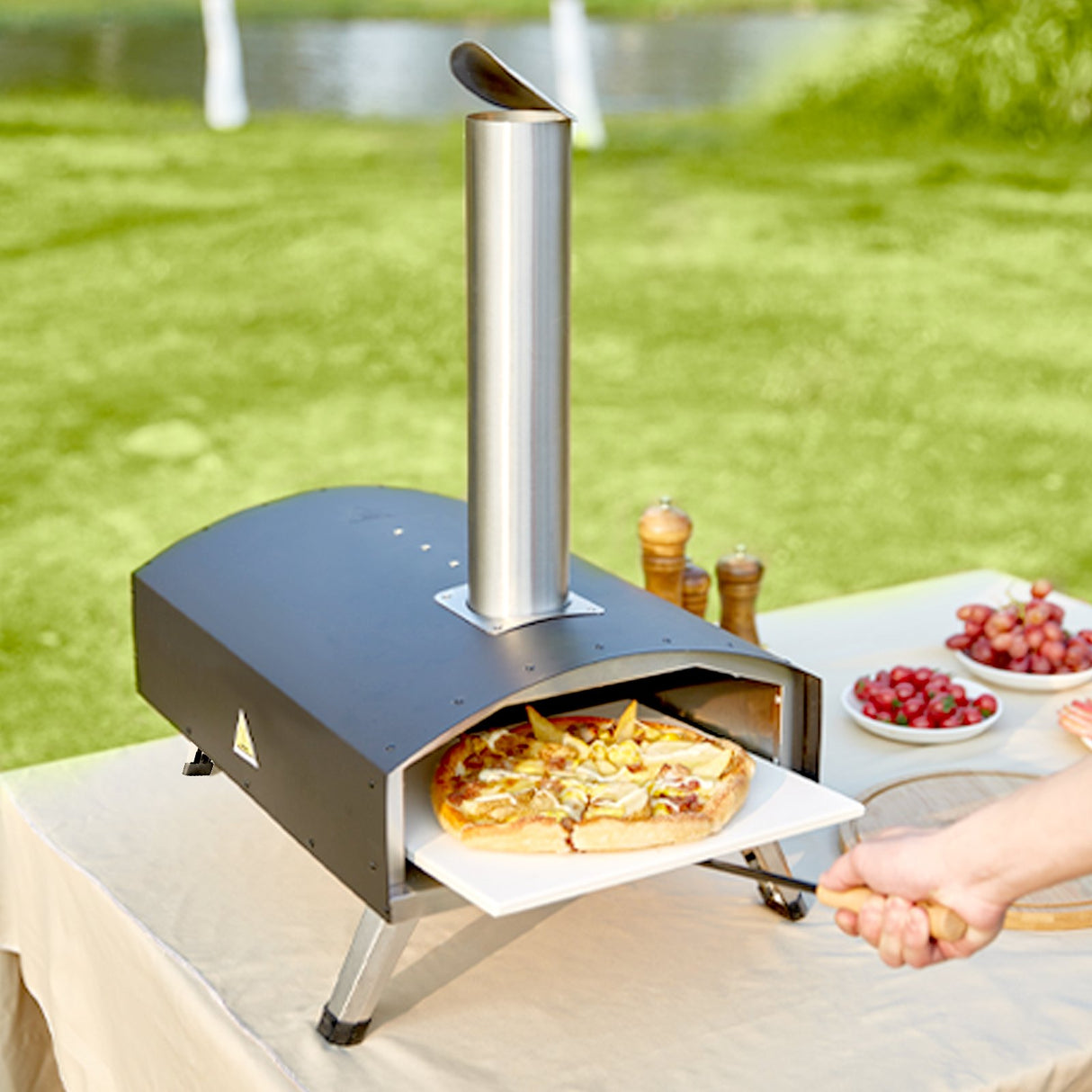 VEVOR Outdoor Pizza Oven, 12-inch, Wood Pellet and Charcoal Fired Pizza Maker, Portable Outside Stainless Steel Pizza Grill with Pizza Stone,