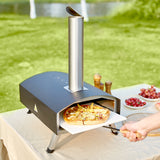VEVOR Outdoor Pizza Oven, 12-inch, Wood Pellet and Charcoal Fired Pizza Maker, Portable Outside Stainless Steel Pizza Grill with Pizza Stone, Waterproof Cover, Shovel, Wood Burner for Backyard Camping - Low Angle