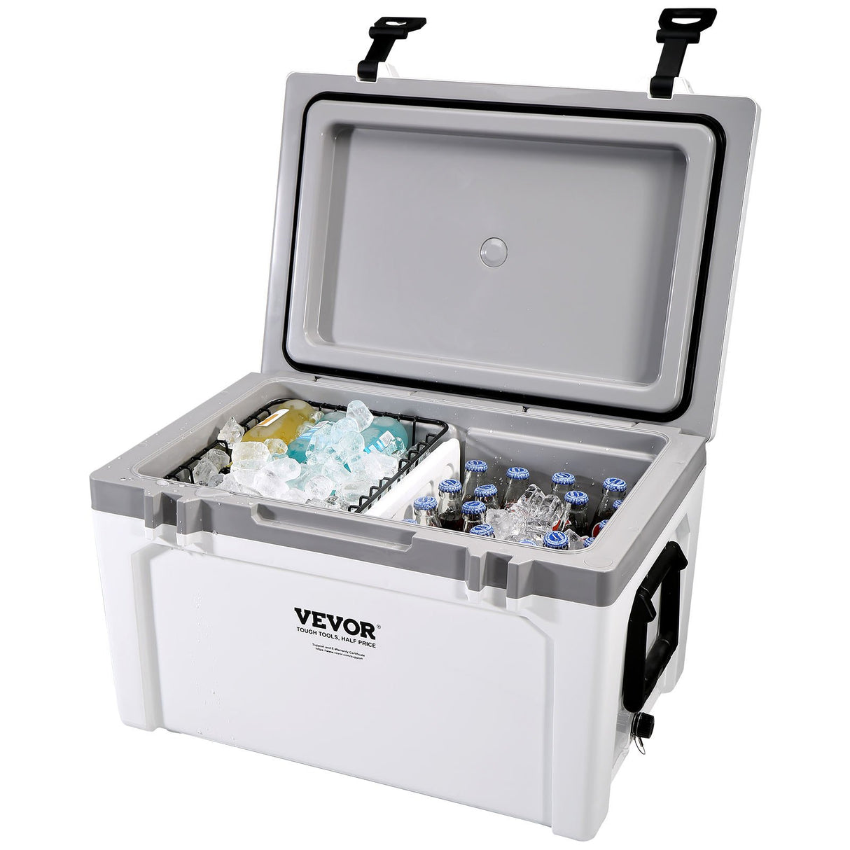 VEVOR Insulated Portable Cooler, 49 L, Holds 50 Cans, Ice Retention Hard Cooler with Heavy Duty Handle, Ice Chest Lunch Box for Camping, Beach, Picnic, Travel, Outdoor, Keeps Ice for up to 6 Days
