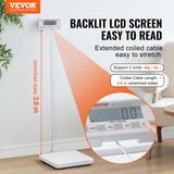 VEVOR Portable Medical Scale, Professional Digital Physician Scale for Weighing - with Anti-slip Platform, 2 Units, Hold & Tare Function, 440LBS Capacity Physician Weight Scale for Gyms Homes Hospital - Front View