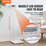 VEVOR Portable Medical Scale, Professional Physician Scale for Weighing - with Anti-slip Platform, 2 Units, Hold & Tare Function, Digital Physician Weight Scale for Gym Home Hospital, 440LBS Capacity - Front View