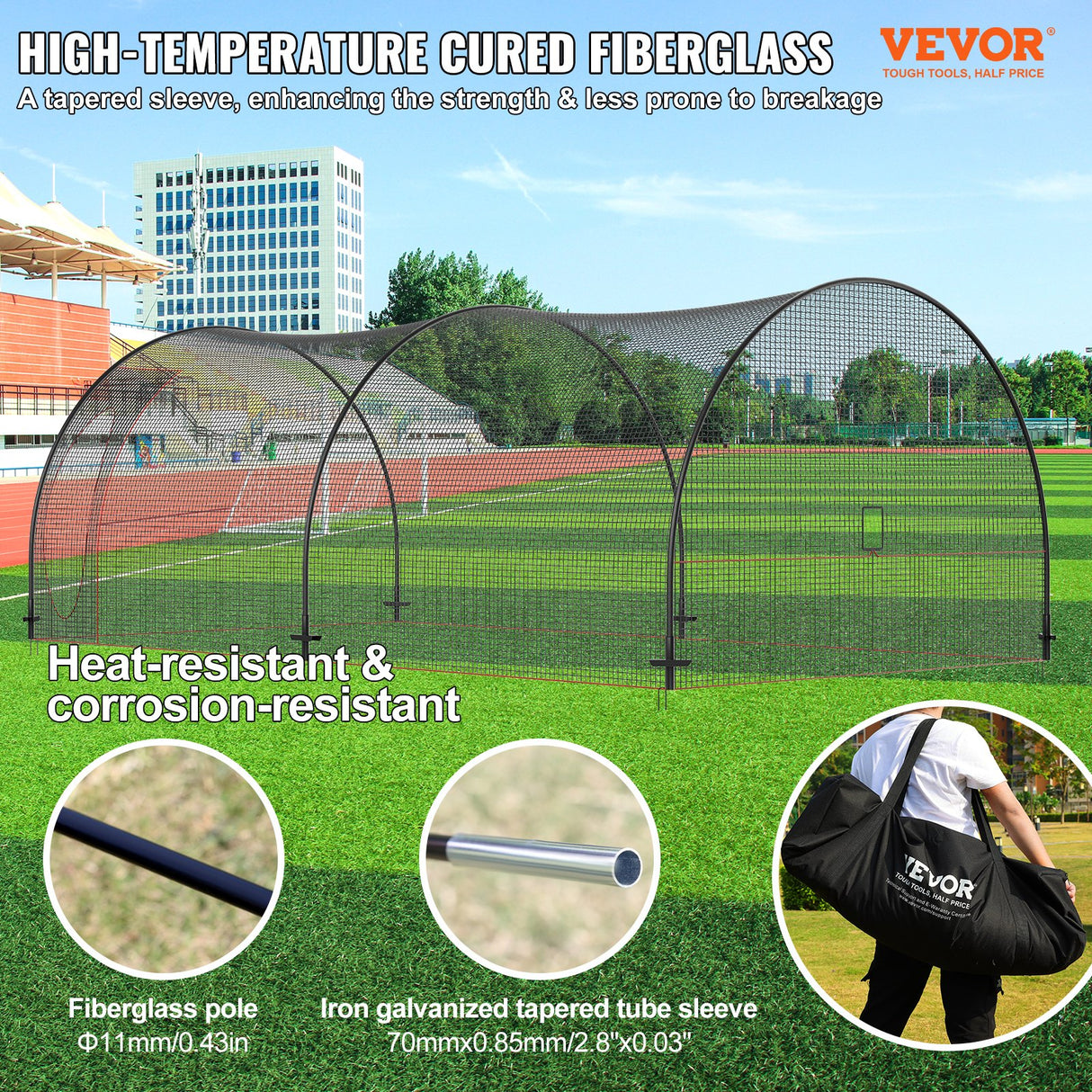 VEVOR Baseball Batting Cage, Softball and Baseball Batting Cage Net and Frame, 22x12x8ft Practice Portable Cage Net with Carry Bag, Heavy Duty