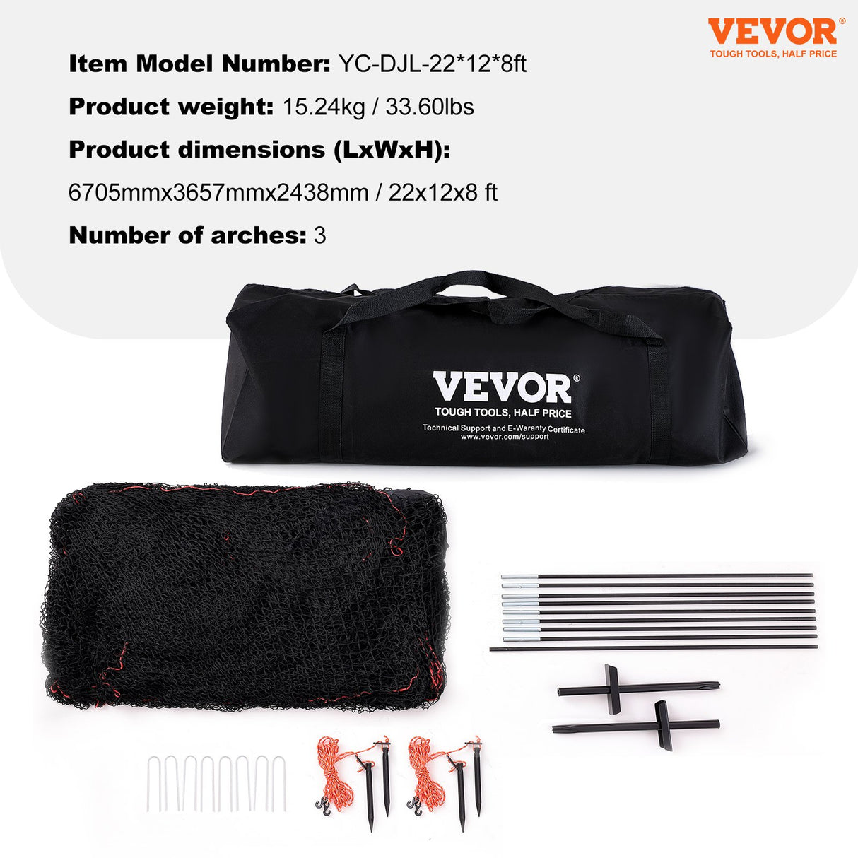 VEVOR Baseball Batting Cage, Softball and Baseball Batting Cage Net and Frame, 22x12x8ft Practice Portable Cage Net with Carry Bag, Heavy Duty