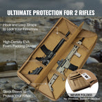 Rifle Bag, 36 inch Tactical Double Long Gun Bag, Soft Rifle Case with Lockable Zipper, Portable Handle & Shoulder Strap, 3 Large Storage Pockets Rifle Case for Two 34" Rifles & 2 Pistols, Brown