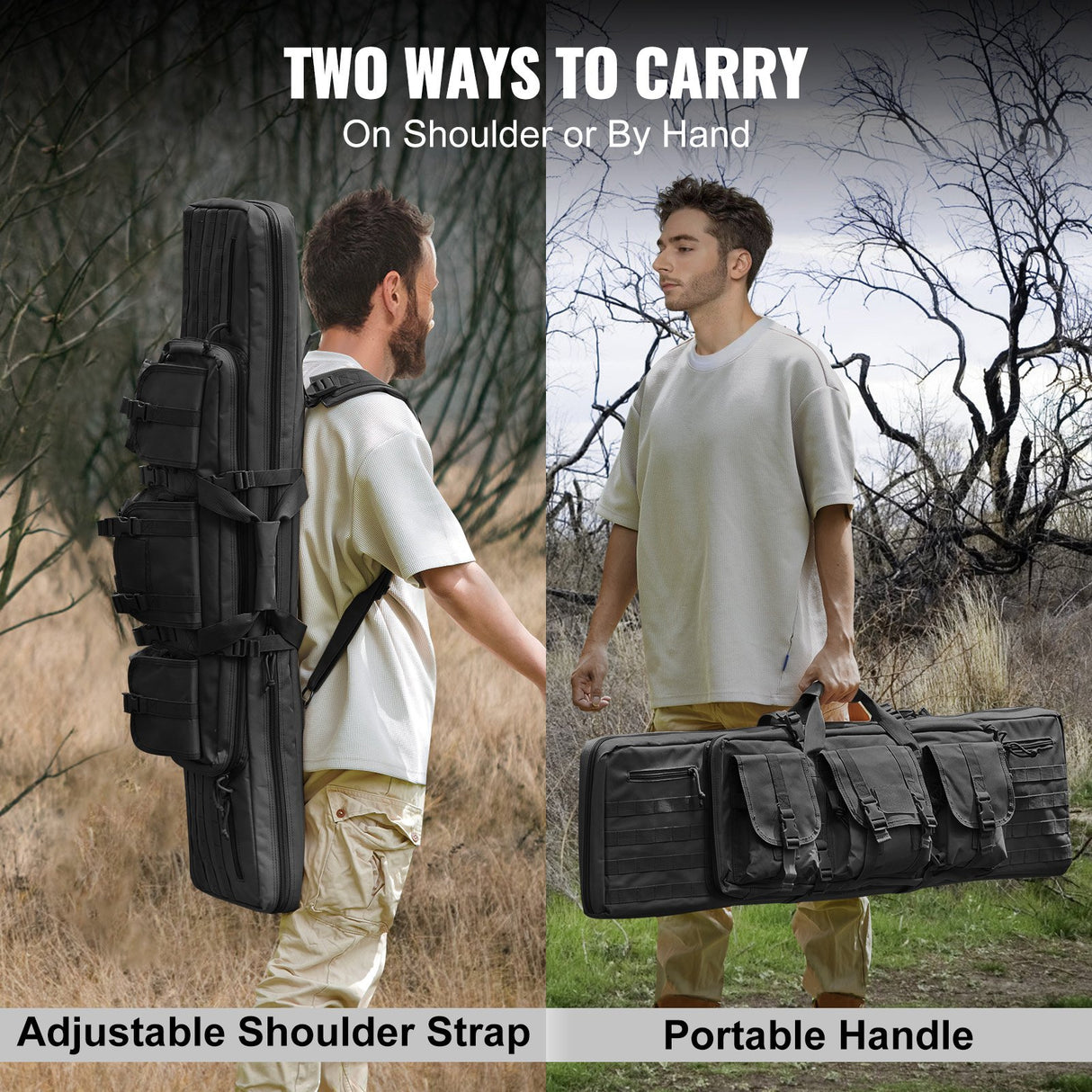 VEVOR Rifle Bag 42 inch Tactical Double Long Gun Bag for 2 Rifles & 2 Pistols
