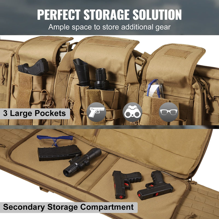 Rifle Bag, 42 inch Tactical Double Long Gun Bag, Soft Rifle Case with Lockable Zipper, Portable Handle & Shoulder Strap, 3 Large Storage Pockets Rifle Case for Two 40" Rifles & 2 Pistols, Brown