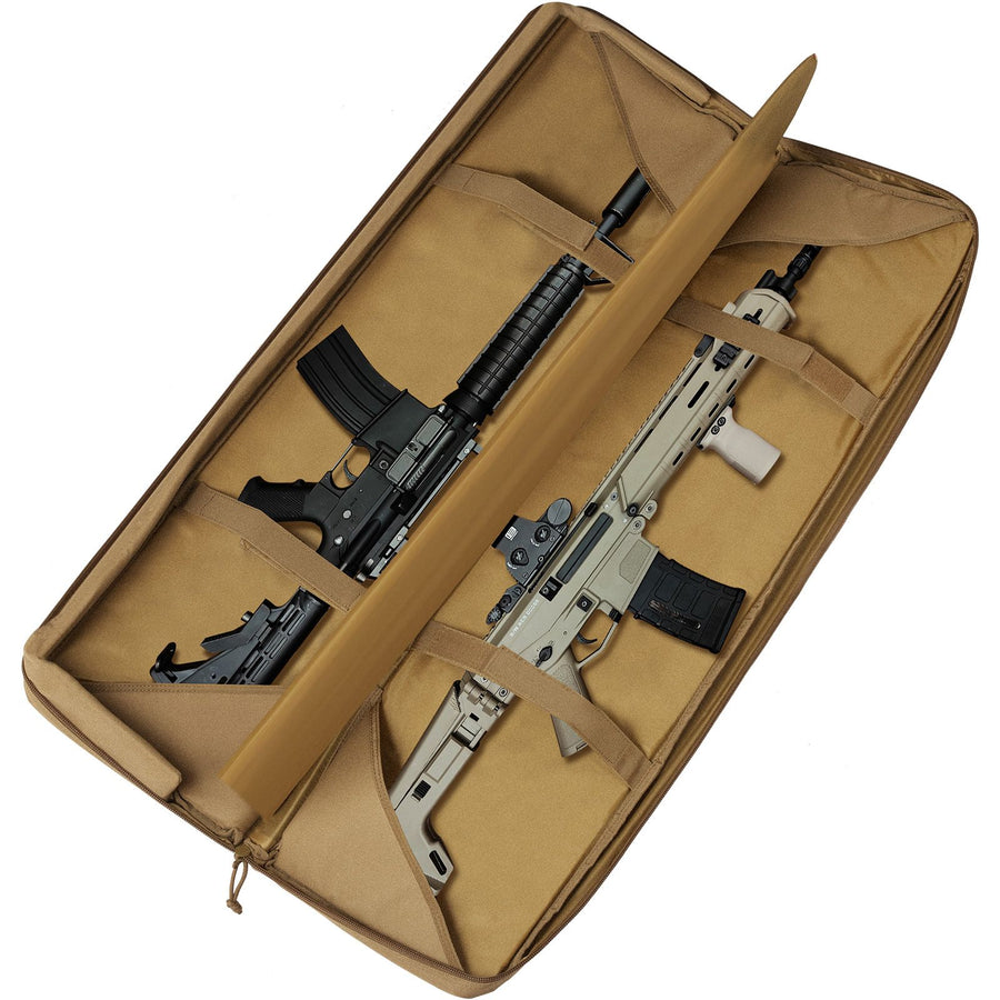 Rifle Bag, 42 inch Tactical Double Long Gun Bag, Soft Rifle Case with Lockable Zipper, Portable Handle & Shoulder Strap, 3 Large Storage Pockets Rifle Case for Two 40" Rifles & 2 Pistols, Brown