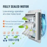 Shutter Exhaust Fan, 305 mm High-speed 1400RPM 1084 CFM, Aluminum Wall Mount Attic Fan with AC-motor, Ventilation and Cooling for Greenhouses, Garages, Sheds, Shops - Side View