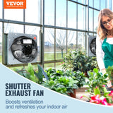Shutter Exhaust Fan, 406 mm High-speed 1400RPM 1506 CFM, Aluminum Wall Mount Attic Fan with AC-motor, Ventilation and Cooling for Greenhouses, Garages, Sheds, Shops - Front View