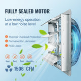 Shutter Exhaust Fan, 406 mm High-speed 1400RPM 1506 CFM, Aluminum Wall Mount Attic Fan with AC-motor, Ventilation and Cooling for Greenhouses, Garages, Sheds, Shops - Side View