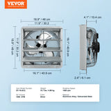 Shutter Exhaust Fan, 406 mm High-speed 1400RPM 1506 CFM, Aluminum Wall Mount Attic Fan with AC-motor, Ventilation and Cooling for Greenhouses, Garages, Sheds, Shops