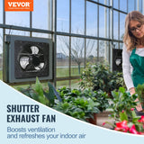 VEVOR Shutter Exhaust Fan, 254mm / 10inch  with Temperature Humidity Controller, EC-motor, 843 CFM, Variable Speed Adjustable Wall Mount Attic Fan, Ventilation and Cooling for Greenhouses, Garages, Sheds - Front View