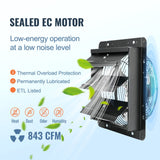 VEVOR Shutter Exhaust Fan, 254mm / 10inch  with Temperature Humidity Controller, EC-motor, 843 CFM, Variable Speed Adjustable Wall Mount Attic Fan, Ventilation and Cooling for Greenhouses, Garages, Sheds - Top-Down View