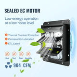 VEVOR Shutter Exhaust Fan, 305 mm /12 inch with Temperature Humidity Controller, EC-motor, 904 CFM, Variable Speed Adjustable Wall Mount Attic Fan, Ventilation and Cooling for Greenhouses, Garages, Sheds - Top-Down View