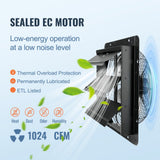 VEVOR Shutter Exhaust Fan, 356 mm / 14inch with Temperature Humidity Controller, EC-motor, 1024 CFM, Variable Speed Adjustable Wall Mount Attic Fan,