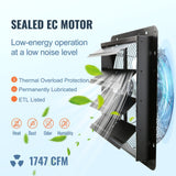VEVOR Shutter Exhaust Fan, 406 mm /16inch with Temperature Humidity Controller, EC-motor, 1747 CFM, Variable Speed Adjustable Wall Mount Attic Fan, Ventilation and Cooling for Greenhouses, Garages, Sheds - Top-Down View