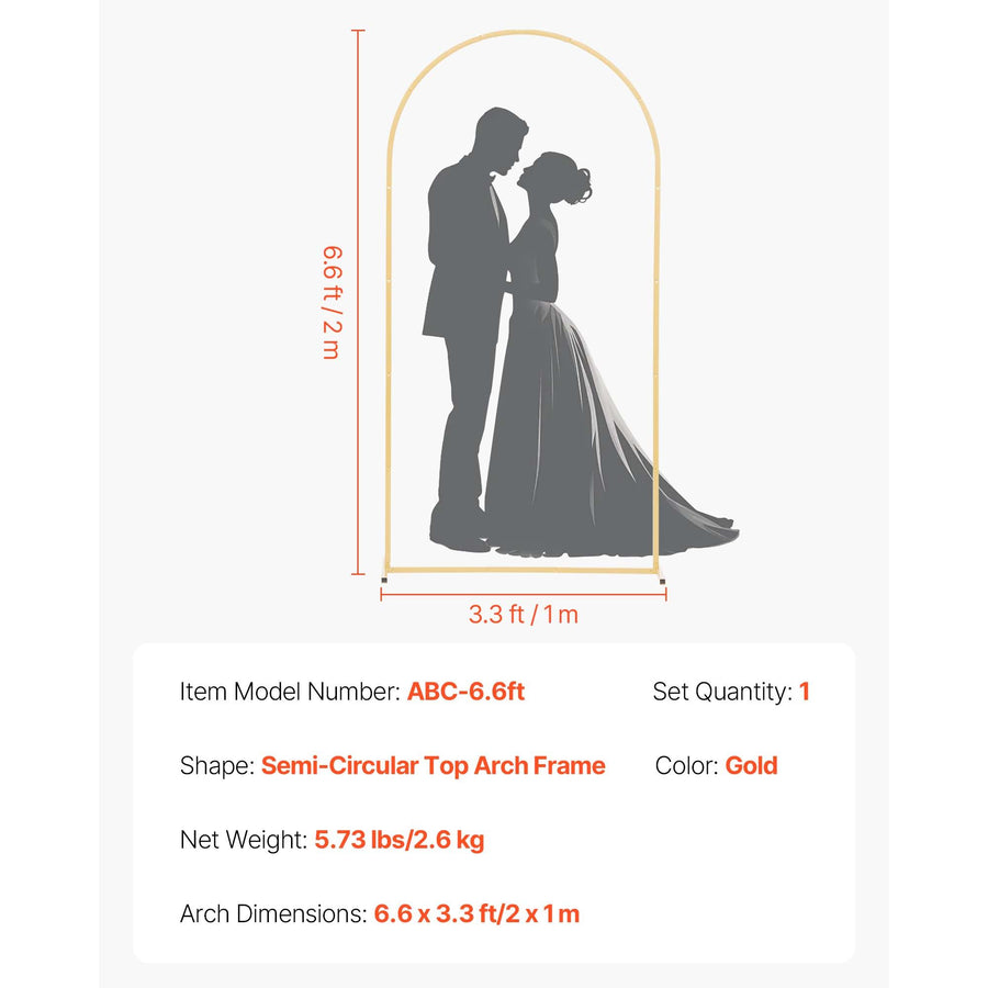 Arch Backdrop Stand, 2 x 1 m, Stable Structure, Easy Assembly, 1 Set Gold Metal Arch Backdrop Stand for Wedding, Birthday Party, Graduation, Holiday Celebration, and Ceremony Decoration
