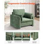 Green Accent Chair, Modern Upholstered Accent Chair with Armrests, Cloth Arm Chairs with Thick Cushion and Arched Backrest, Single Fabric Armchair for Living Room, Bedroom, Study, Office