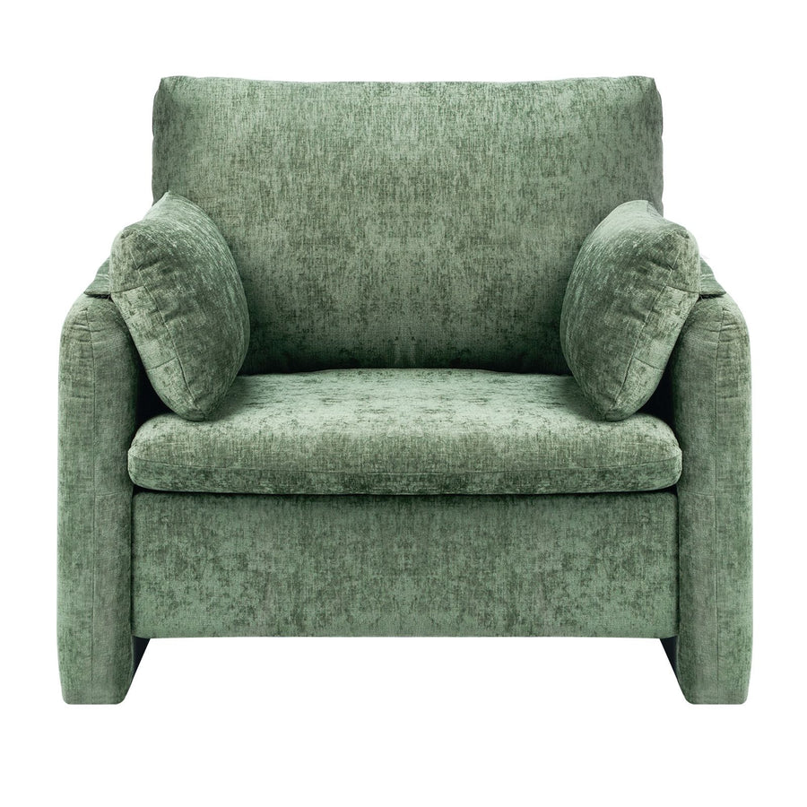 Green Accent Chair, Modern Upholstered Accent Chair with Armrests, Cloth Arm Chairs with Thick Cushion and Arched Backrest, Single Fabric Armchair for Living Room, Bedroom, Study, Office