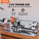 VEVOR Mini Metal Lathe Machine, 180 x 400 mm, 800W Precision Benchtop Power Metal Lathe, 150-2500 RPM Continuously Variable Speed, with 3-jaw Metal Chuck Tool Box for Processing Precision Parts - Front View