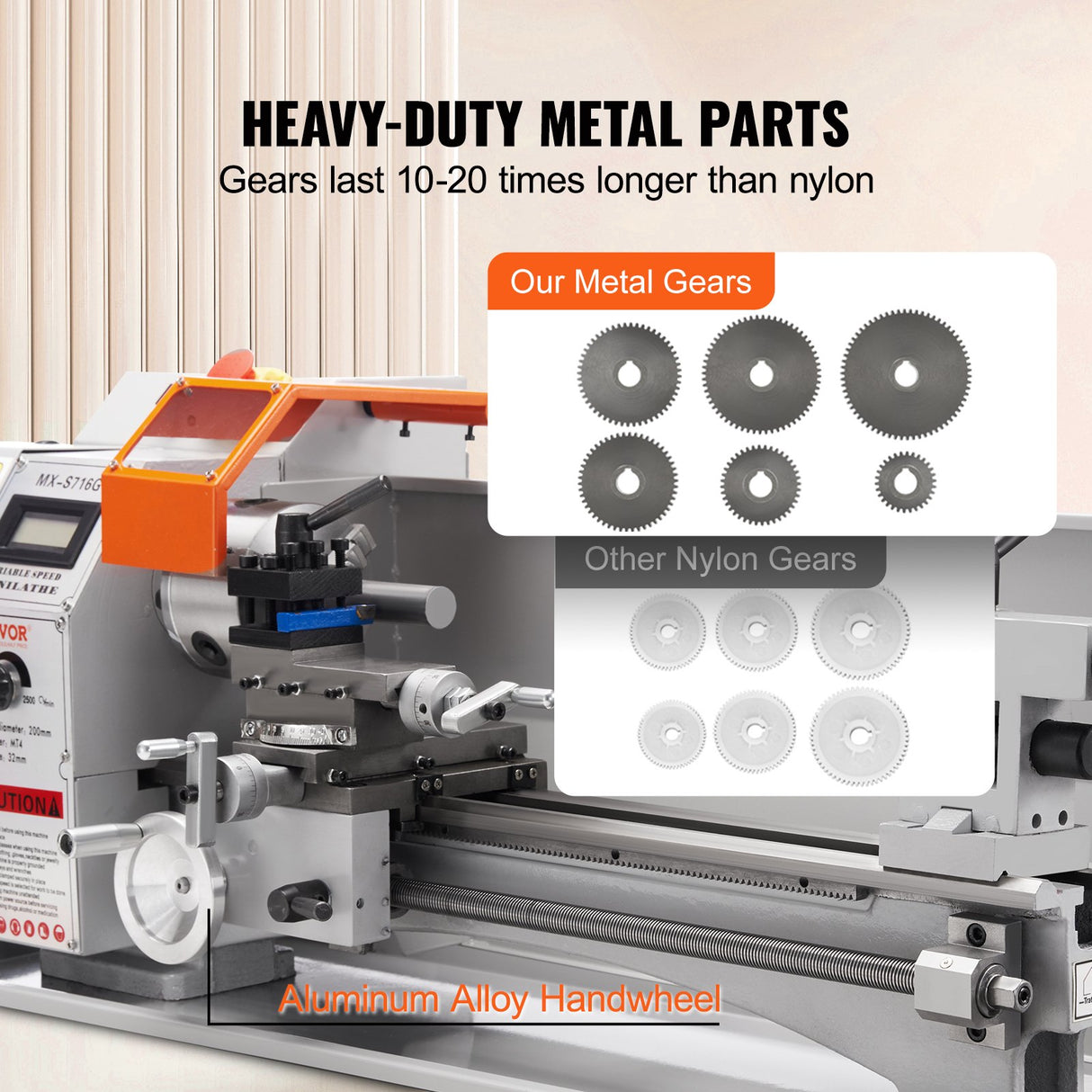 VEVOR Mini Metal Lathe Machine, 180 x 400 mm, 800W Precision Benchtop Power Metal Lathe, 150-2500 RPM Continuously Variable Speed, with 3-jaw Metal
